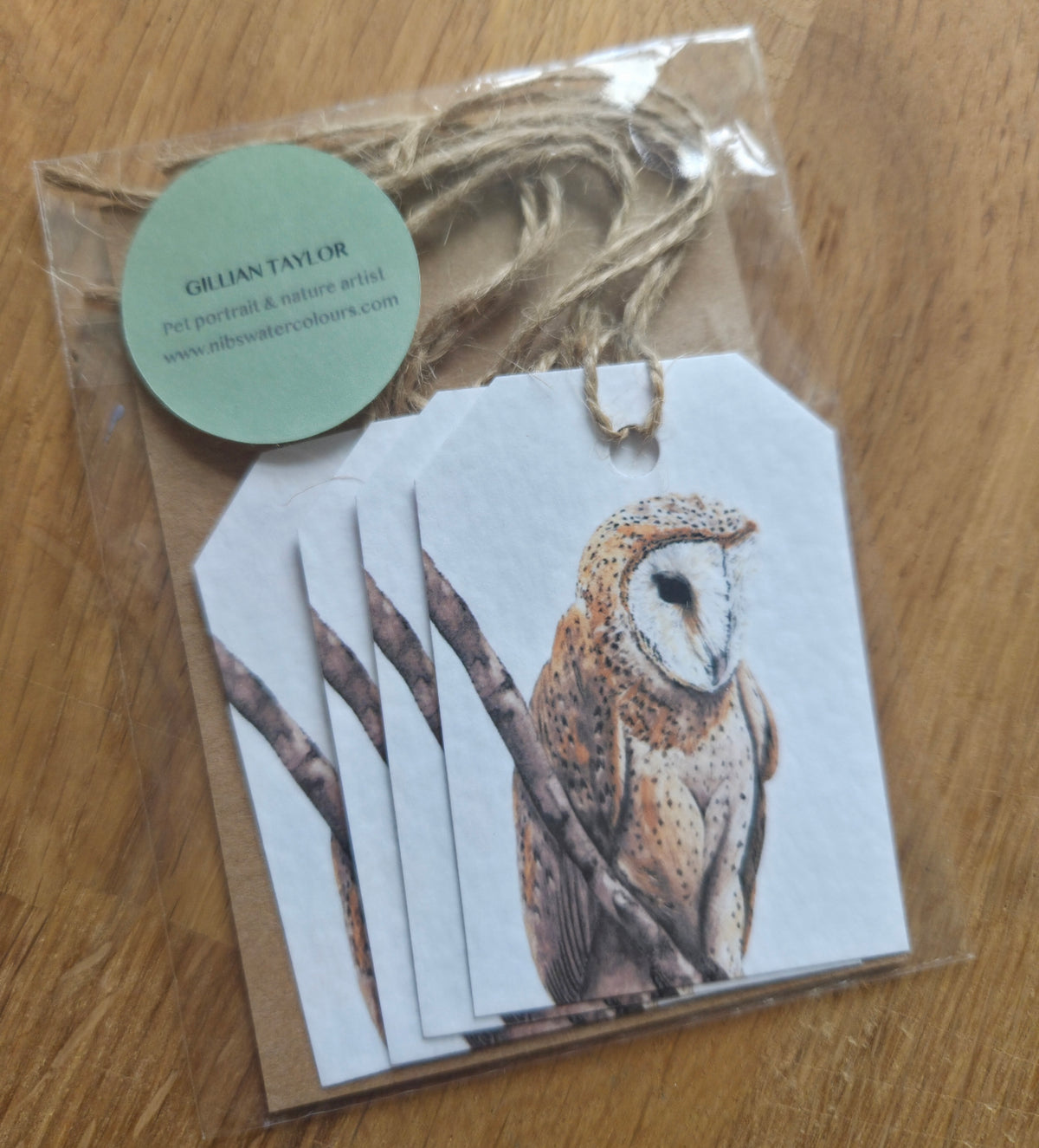 Set of 4 gift tags: Barn Owl