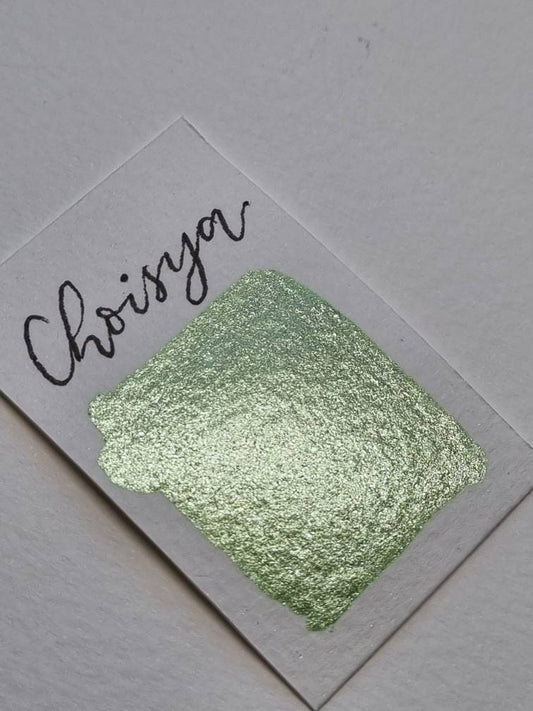 Handmade Green Shimmer Watercolor Paint | Vegan Mica Half Pan | Choisya