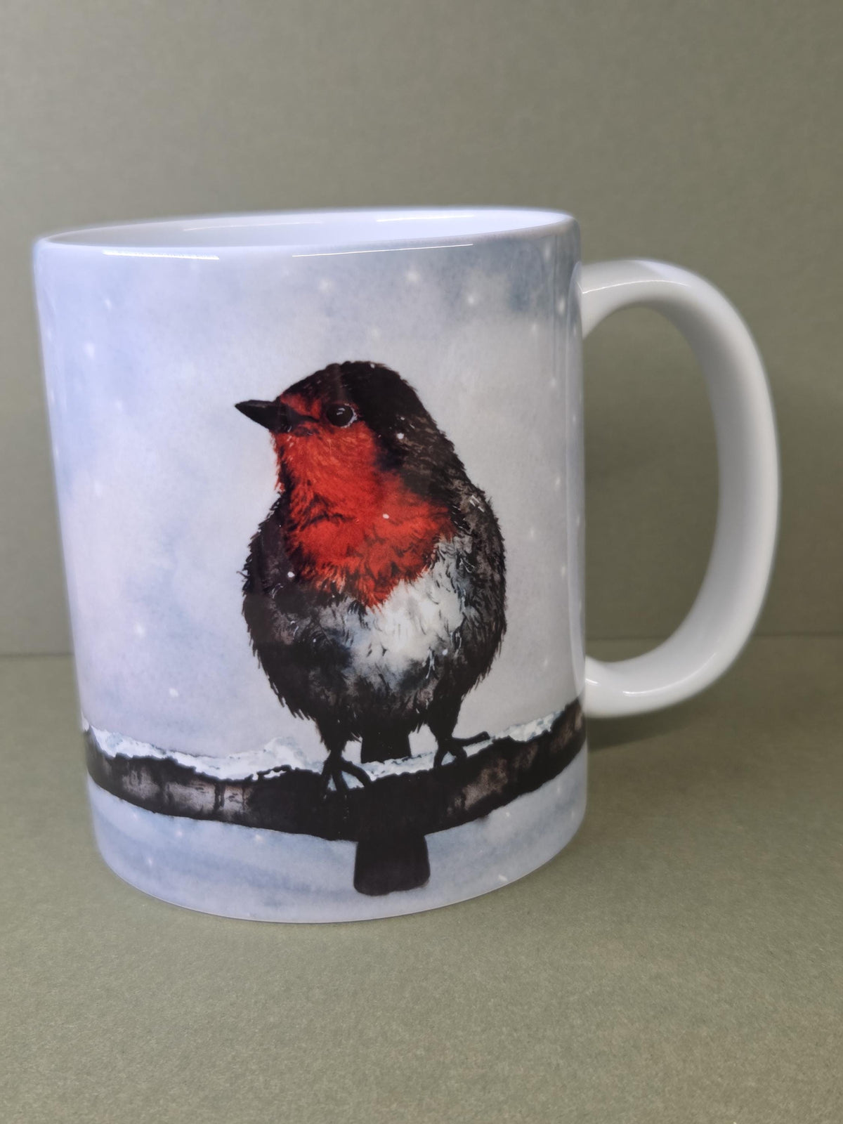 Hand printed Art Print mug | wrap around watercolour robin | original wildlife painting