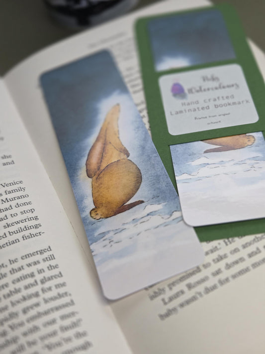 Handmade art print bookmark | watercolour nature bookmark | laminated double sided | moonlight winter hare
