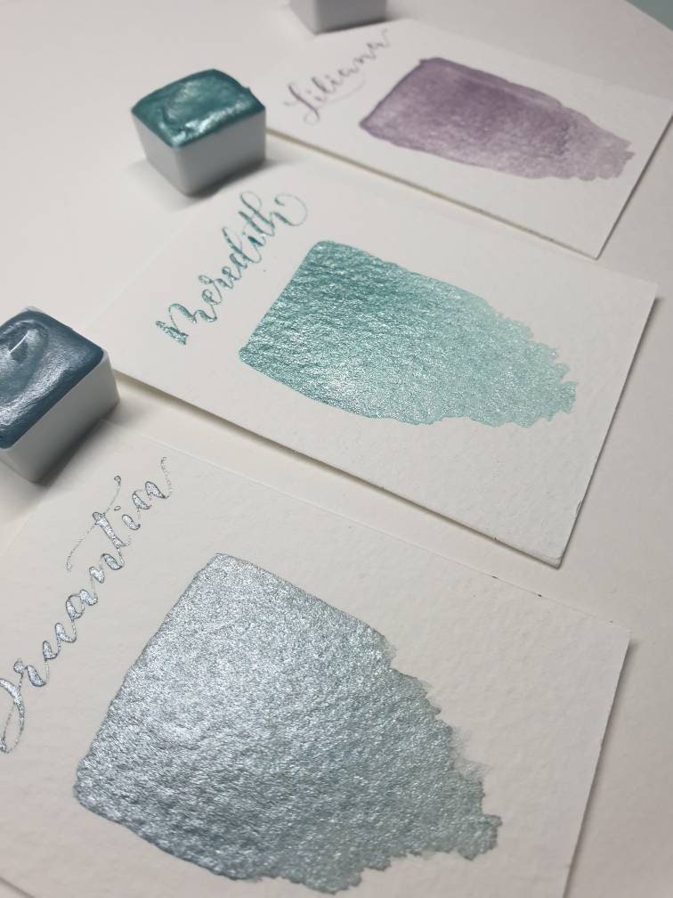 Handmade Mint Green Shimmer Watercolor Paint | Calligraphy, Brush Lettering | Meredith