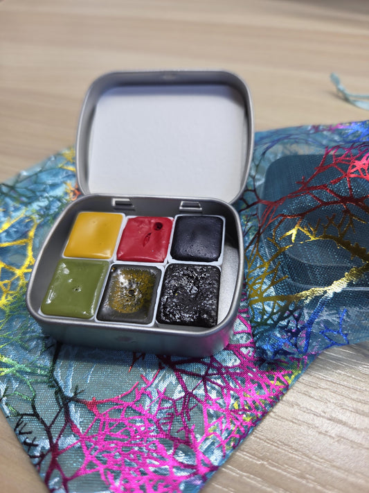 Handmade vegan watercolour paint tin | 6 half pans | mix and match