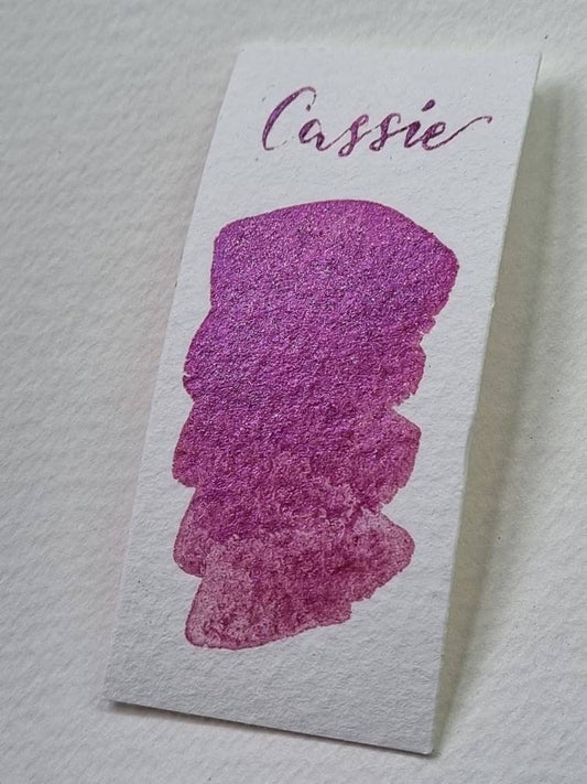 Handmade Shimmer Watercolor Paint | Pink Cerise Mica, Calligraphy Ink | Cassie