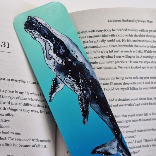 Whale Watercolor Art Print Bookmark | Laminated, Double Sided