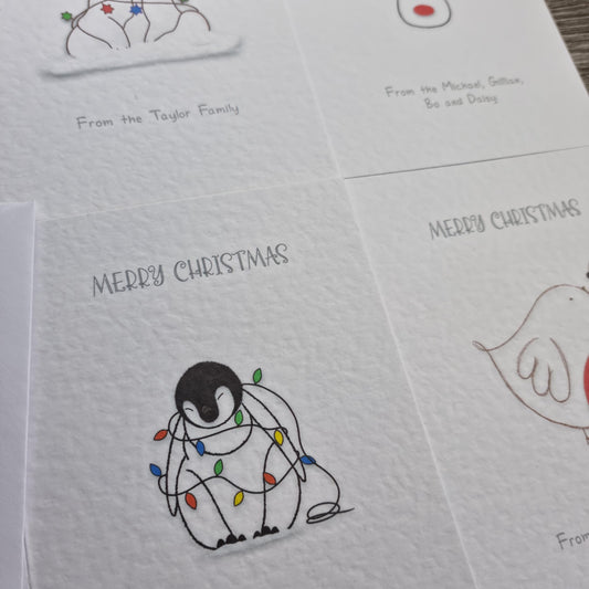 Handmade Christmas Cards: Whimsical Animal Designs, Personalized Pack of 8