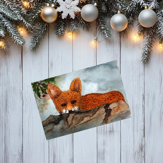 Adorable Luxury Fox Christmas Card | Handmade Xmas Greeting | Nature-Inspired Art