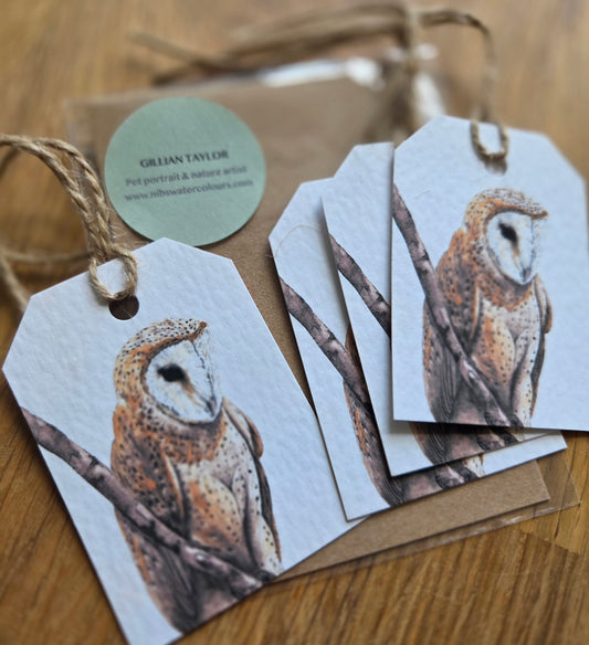 Set of 4 gift tags: Barn Owl