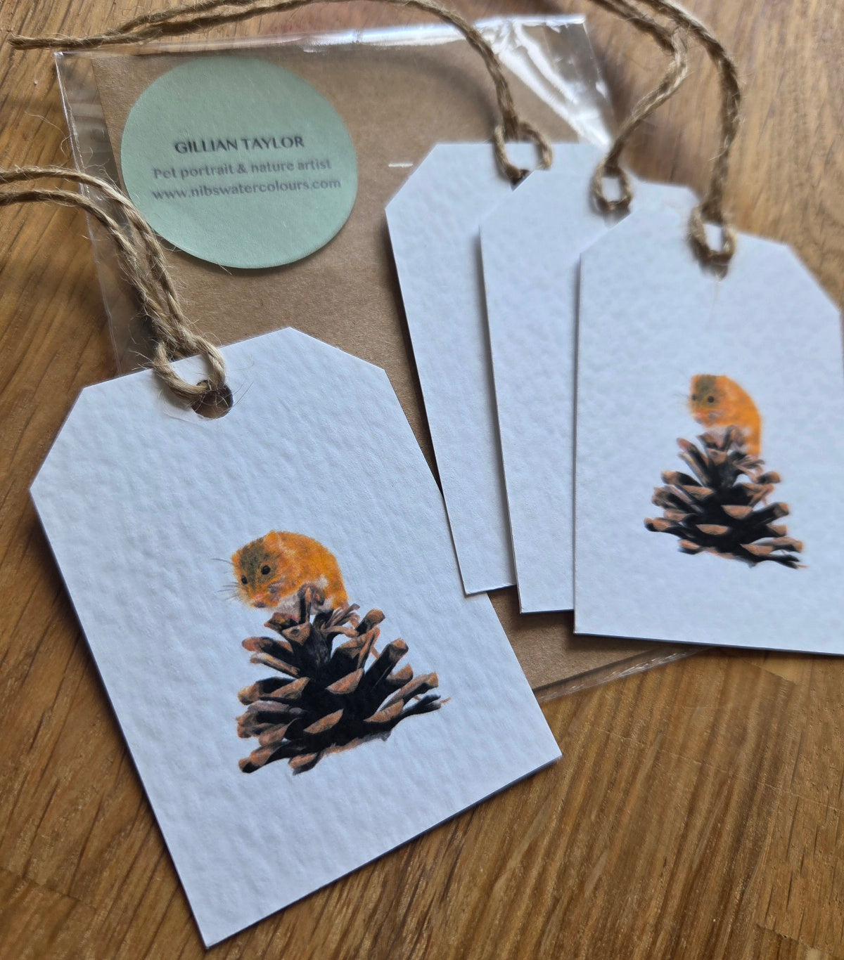 Set of 4 gift tags: Field Mouse