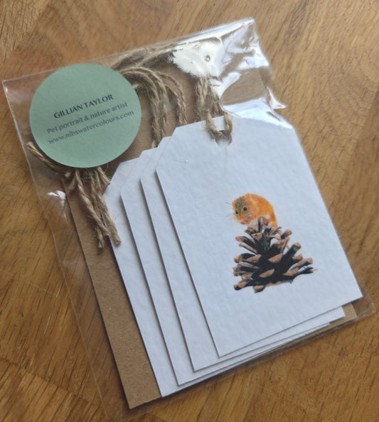 Set of 4 gift tags: Field Mouse