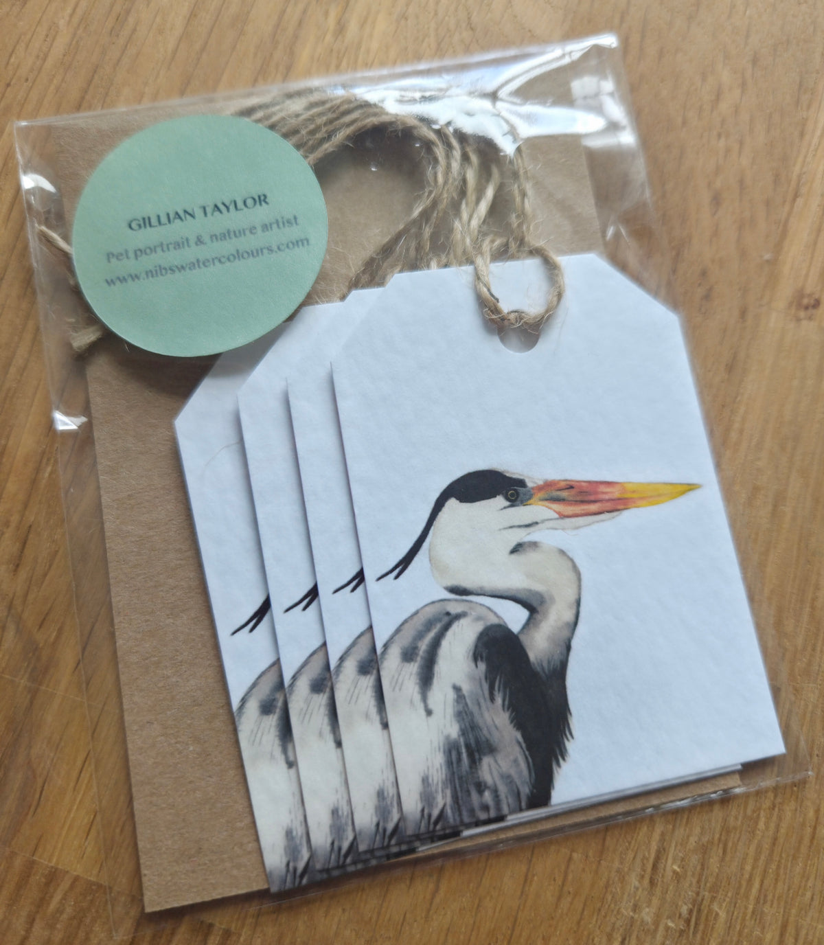 Set of 4 gift tags: Heron