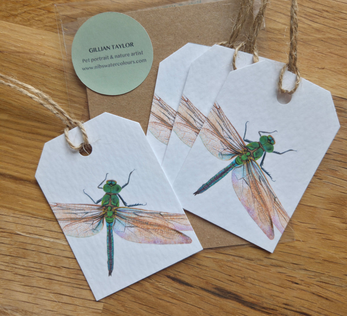 Set of 4 gift tags: Dragonfly