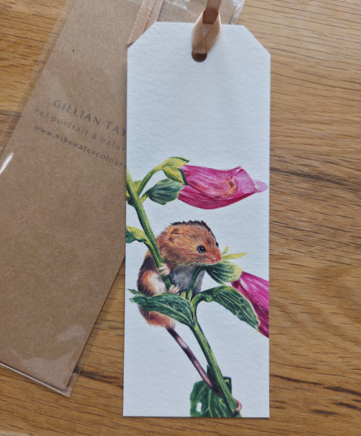 Art print bookmark: mouse and foxglove