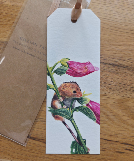 Art print bookmark: mouse and foxglove