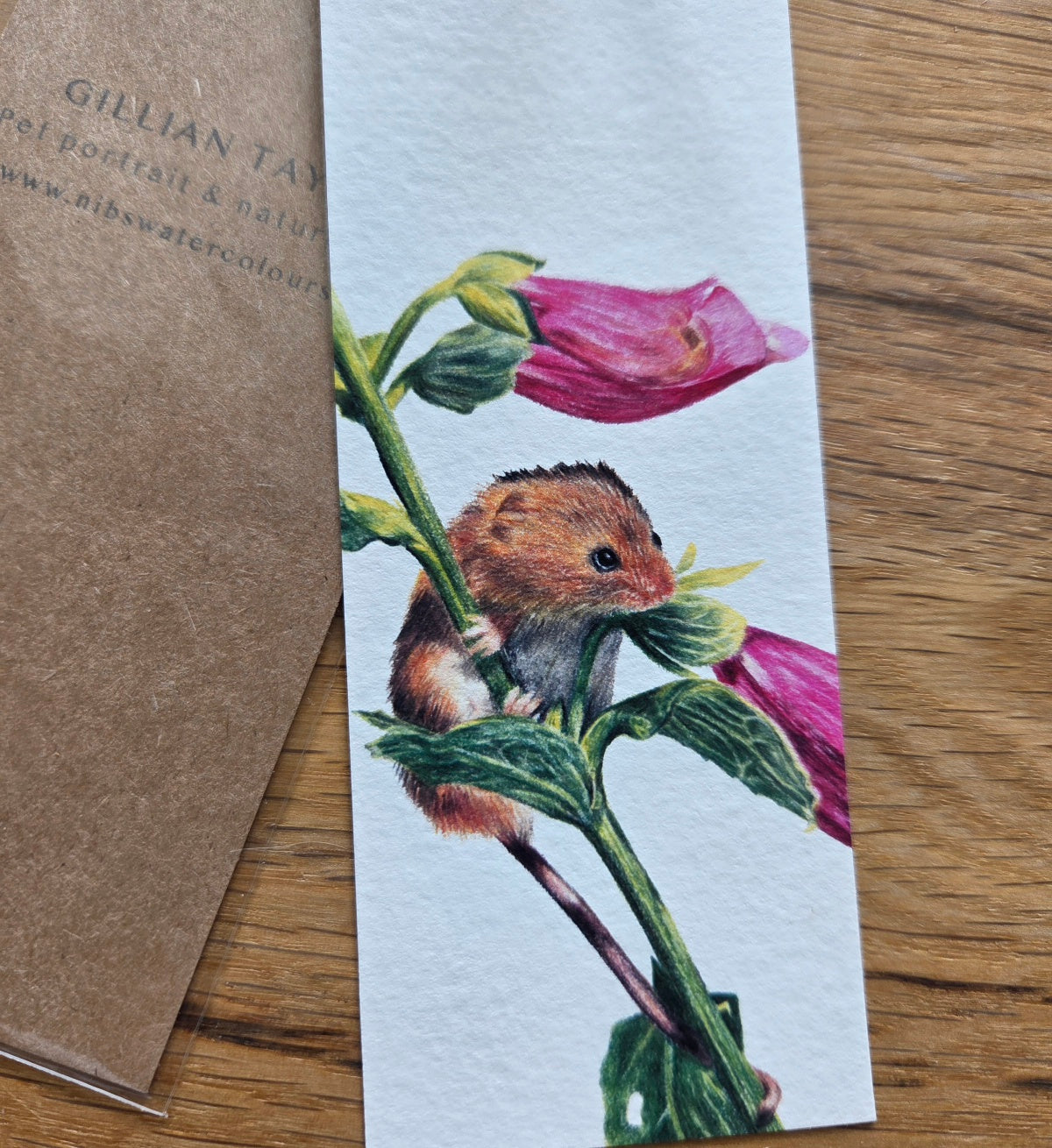 Art print bookmark: mouse and foxglove