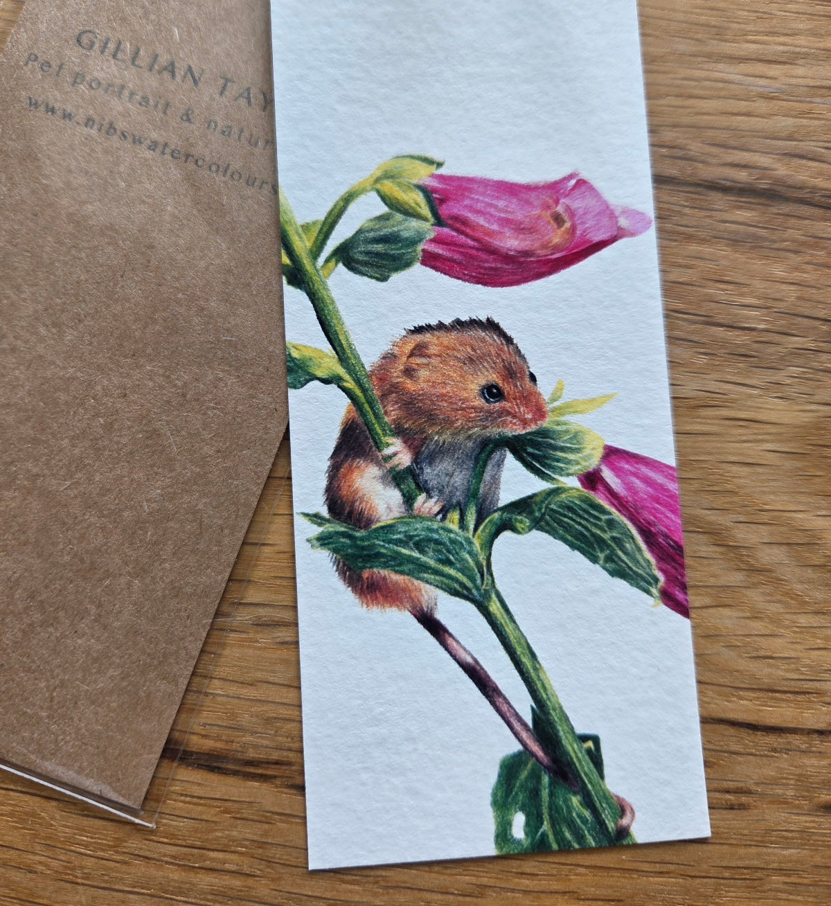 Art print bookmark: mouse and foxglove