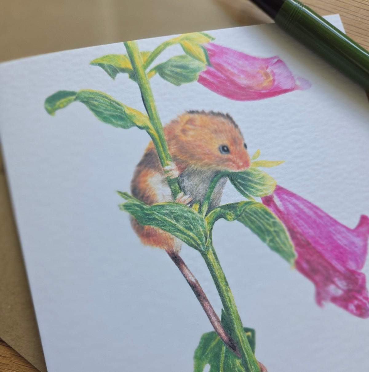 Mouse and foxglove Greetings Card