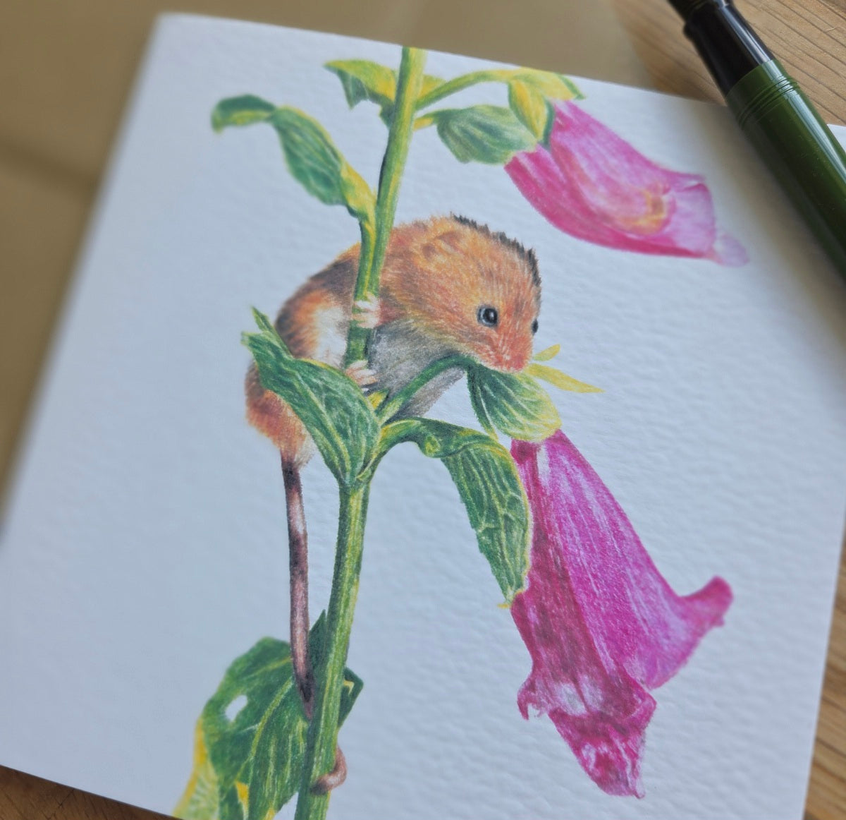 Mouse and foxglove Greetings Card