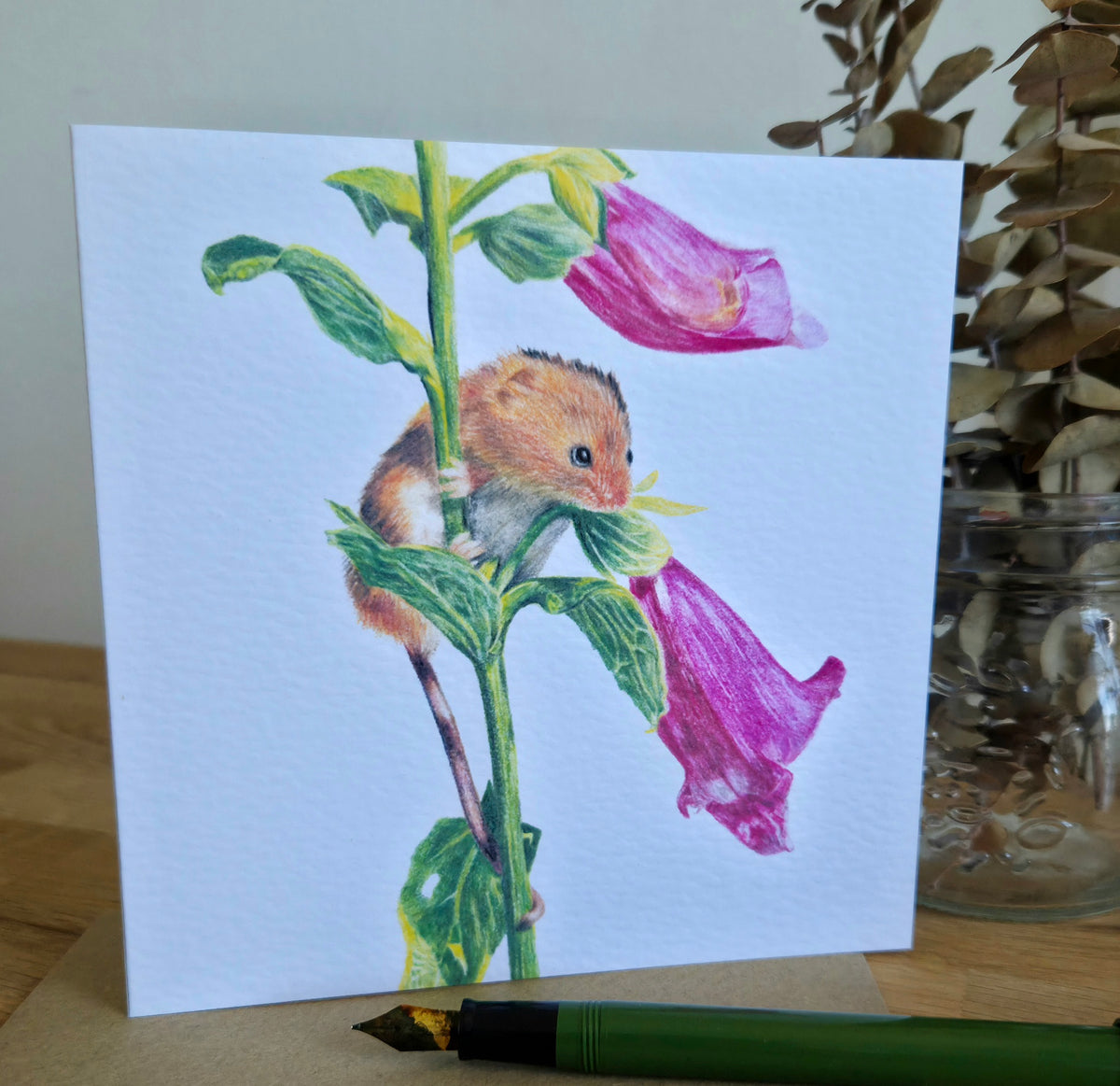 Mouse and foxglove Greetings Card