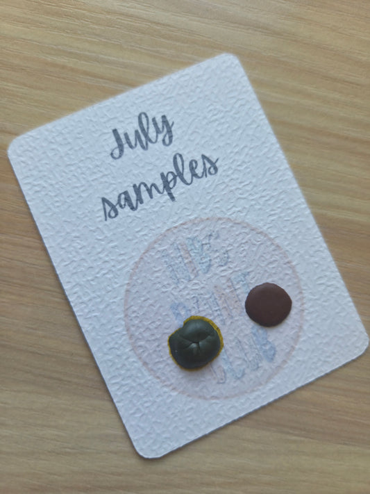 Handmade Vegan Watercolour Dot Card | July Paint Club Samples | Caput Mortum Azo Yellow greenish