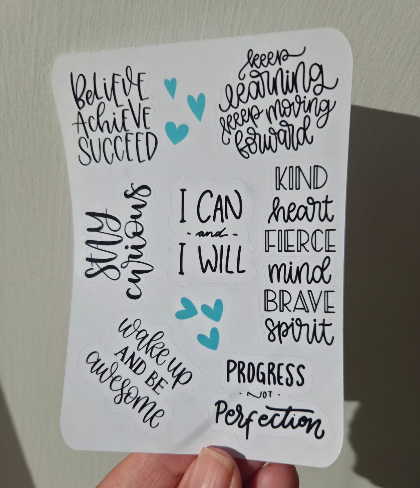 Handmade Positive Affirmation Sticker Sheet | 7 Quote Stickers | Journal Sticker Set | Wellbeing Gift
