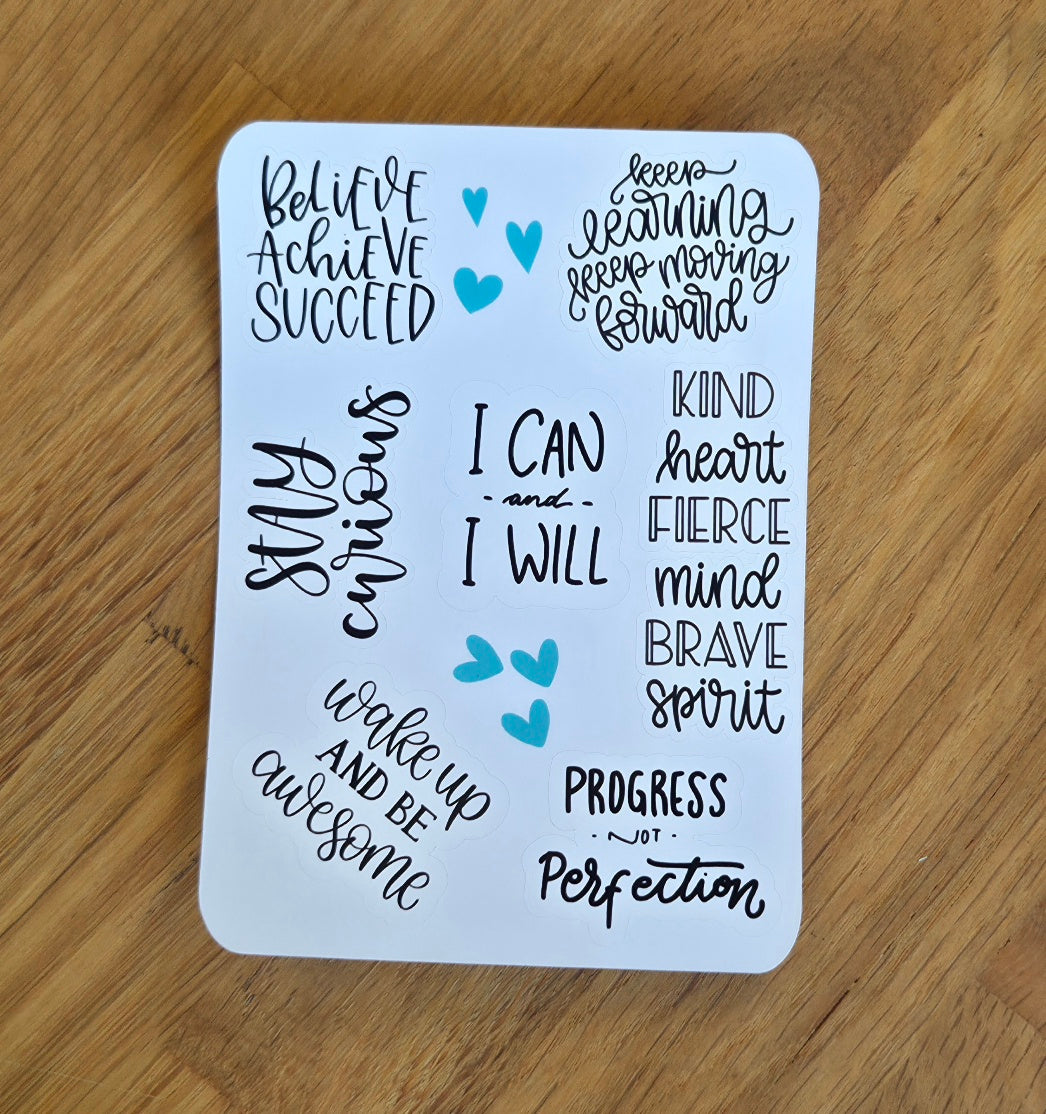 Handmade Positive Affirmation Sticker Sheet | 7 Quote Stickers | Journal Sticker Set | Wellbeing Gift