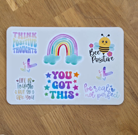 Handmade Rainbow Affirmation Sticker Sheet | Positive Quote Digital Illustration Stickers | Wellbeing Journal Gift