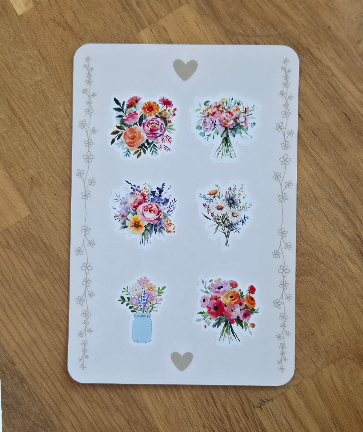 Floral Bouquet Sticker Sheet | 6 Illustrated Flower Stickers | Card, Envelope & Gift Decoration Set