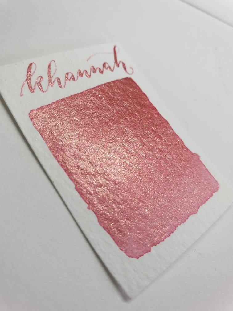Handmade Coral Red Gold Shimmer Watercolor Paint | Vegan Mica Half Pan | Khannah