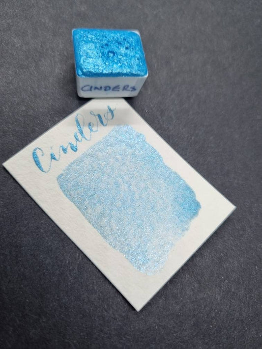 Handmade Glitter Blue Watercolour Paint | Vegan Mica Half Pan | Cinders