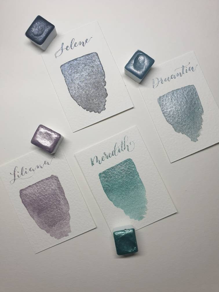 Handmade Mint Green Shimmer Watercolor Paint | Calligraphy, Brush Lettering | Meredith