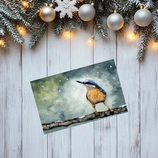 Luxury Nuthatch Christmas Card from original artwork | Simple Nature Lover gift card