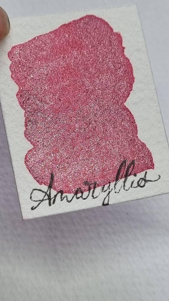 Handmade Amaryllis Red Glitter Watercolor Paint | Gold Shimmer Mica | Amaryllis