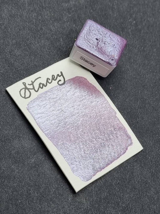 Handmade Metallic Watercolour Paint | Pink Lilac Shimmer, Vegan Half Pan | Stacey