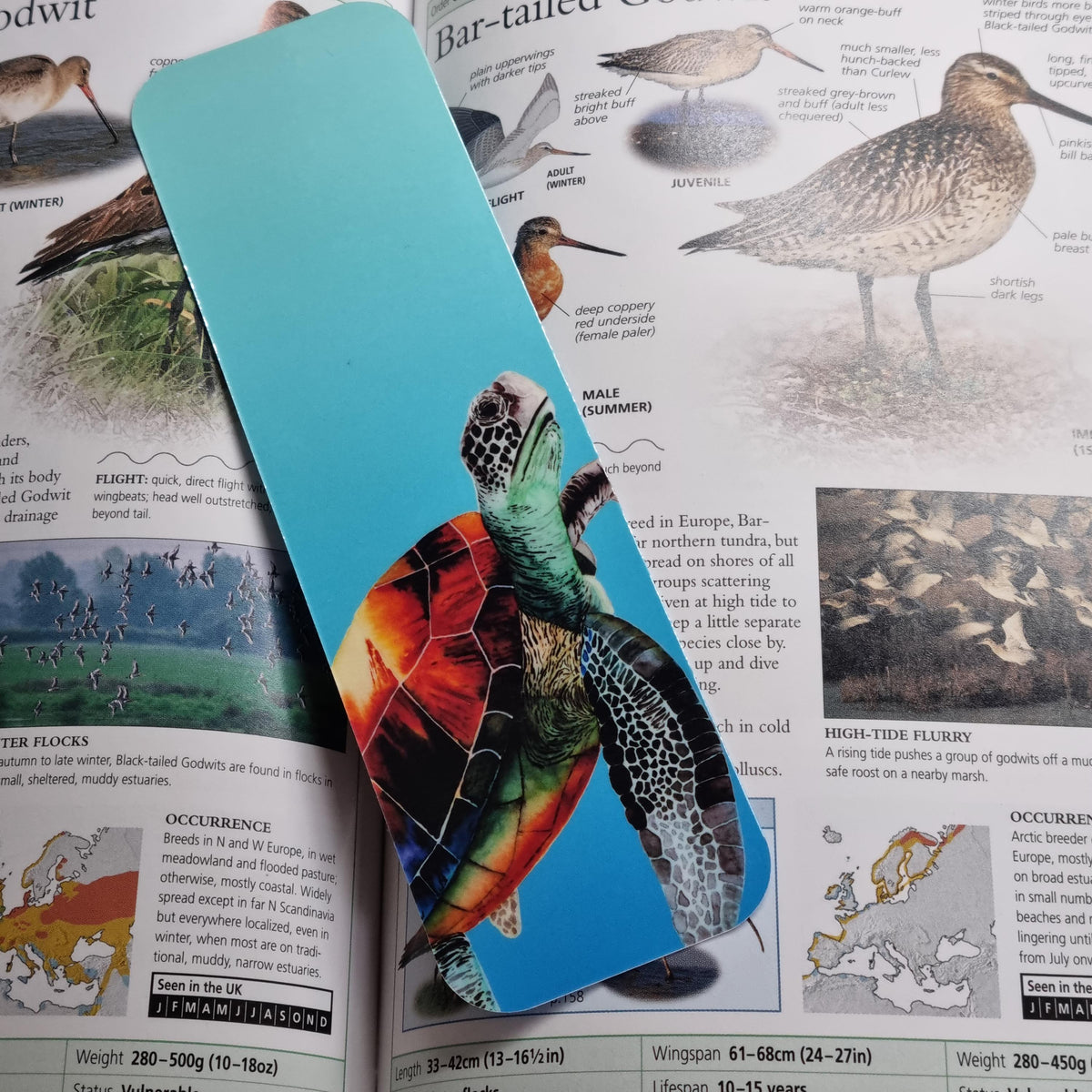 Handmade art print bookmark | watercolour nature bookmark | laminated double sided | wildlife realise turtle
