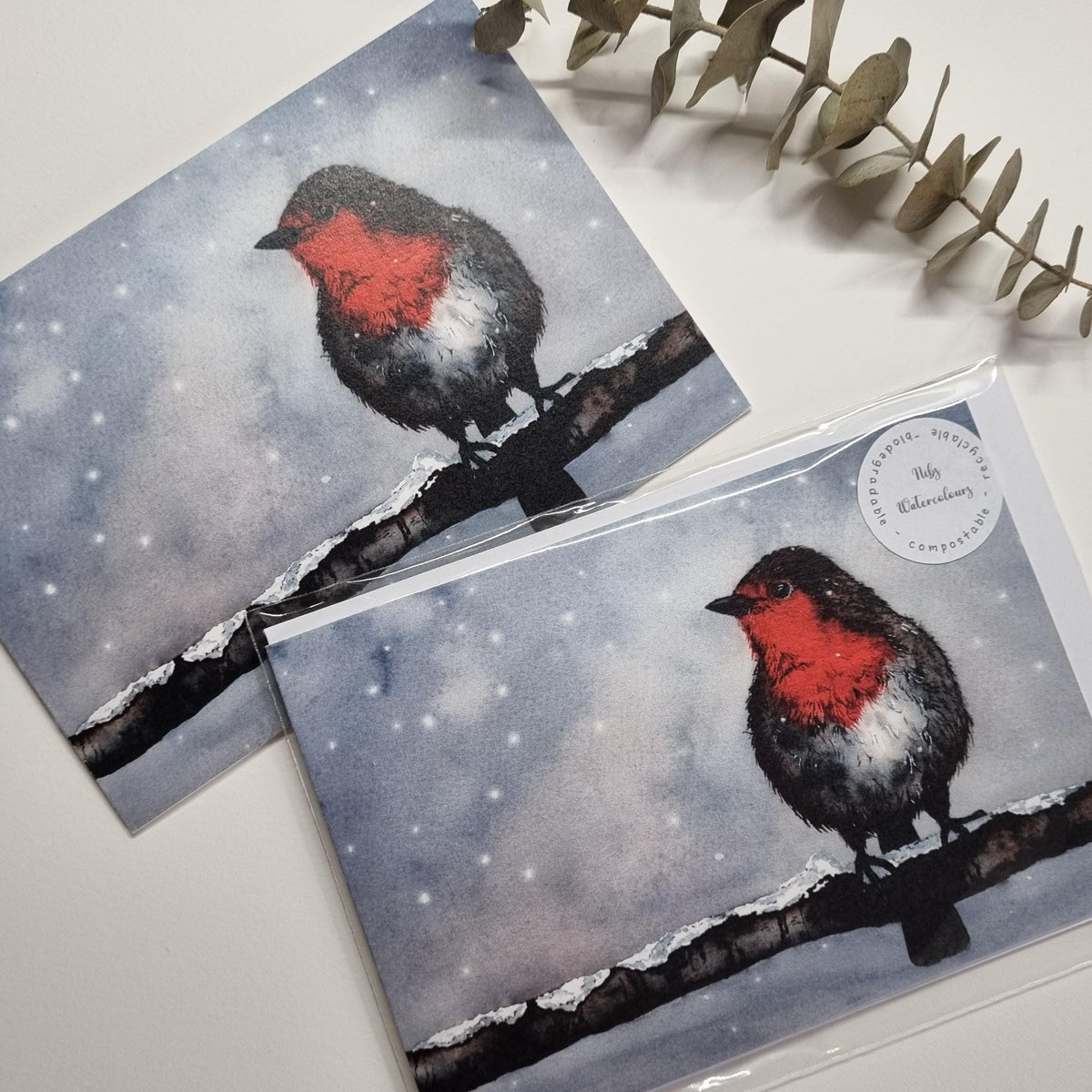 Nature Christmas Card Art Print | Unique Bird Illustration - Robin | Handmade Seasonal Greeting