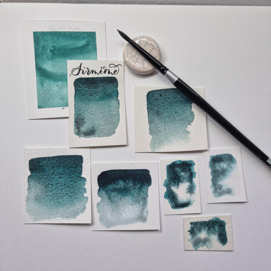 Handmade watercolour paint | Green/turquoise/black granulating separating | Sirmione | gift for artist