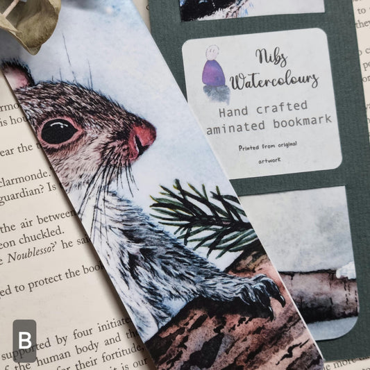 Squirrel Bookmark | Handmade Wildlife Watercolor Art Print | Laminated double sided