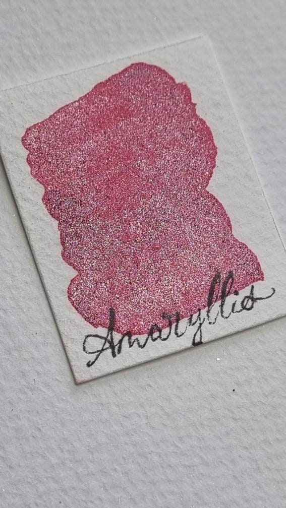 Handmade Amaryllis Red Glitter Watercolor Paint | Gold Shimmer Mica | Amaryllis