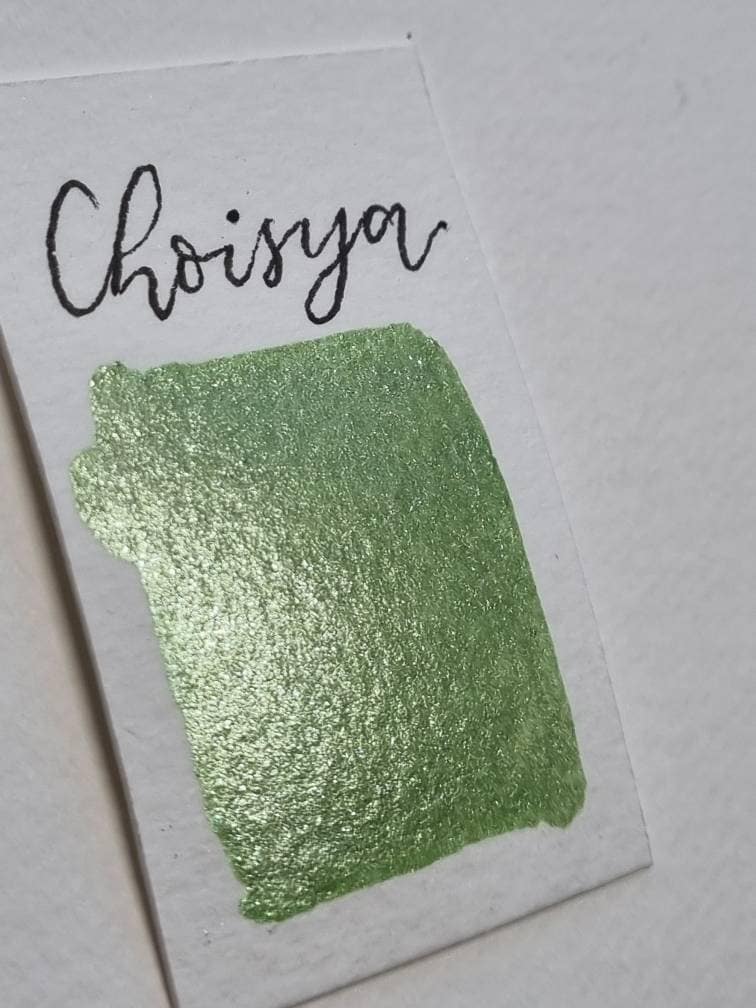 Handmade Green Shimmer Watercolor Paint | Vegan Mica Half Pan | Choisya