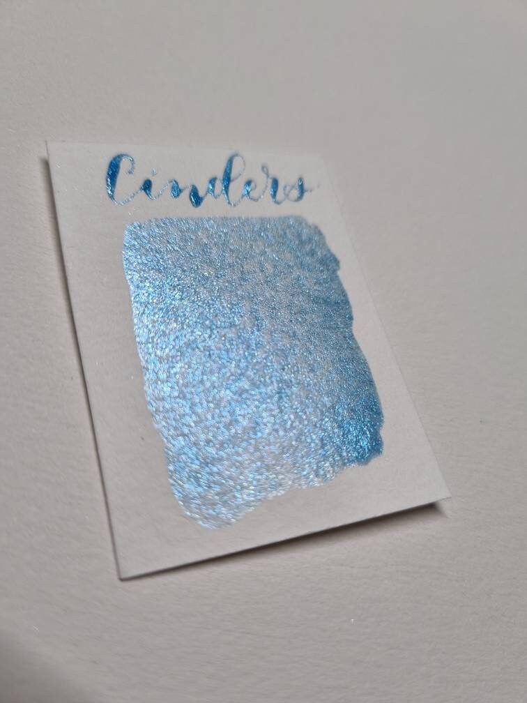 Handmade Glitter Blue Watercolour Paint | Vegan Mica Half Pan | Cinders
