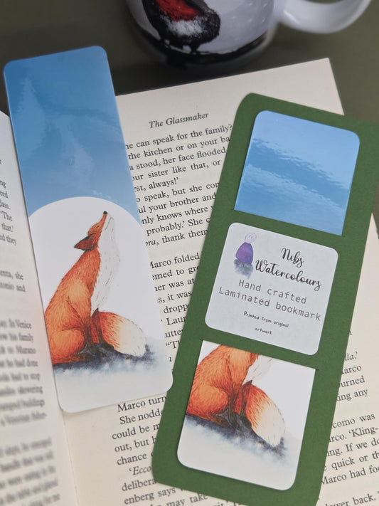 Handmade art print bookmark | watercolour nature bookmark | laminated double sided | wildlife fox