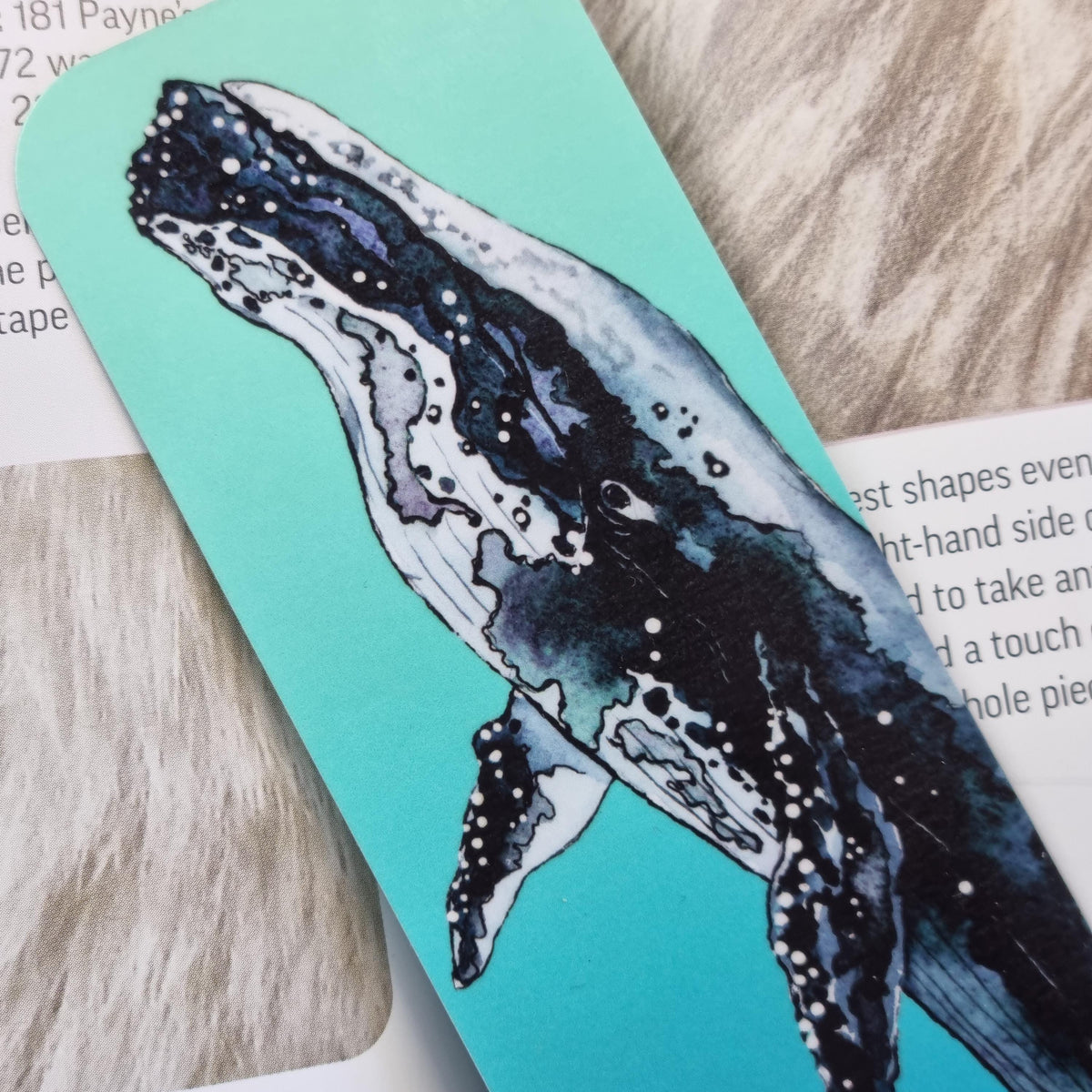 Whale Watercolor Art Print Bookmark | Laminated, Double Sided