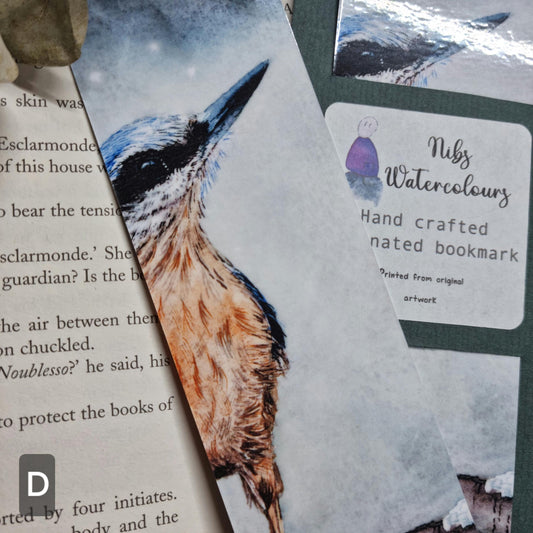 Handmade art print bookmark | watercolour nature bookmark | laminated double sided | wildlife nuthatch