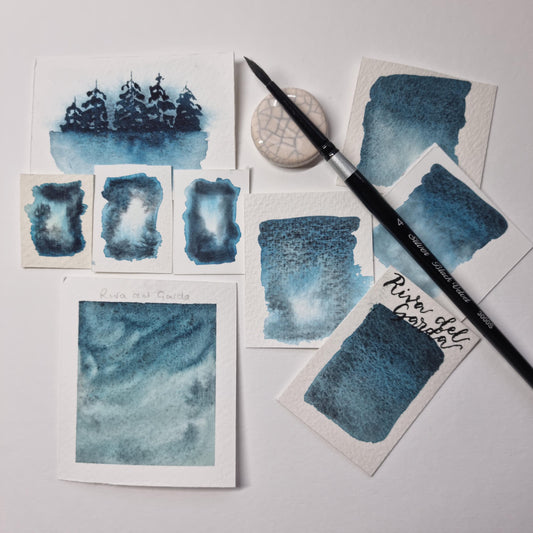 Handmade watercolour paint |Blue/turquoise/black granulating separating | Riva Del Garda | gift for artist |