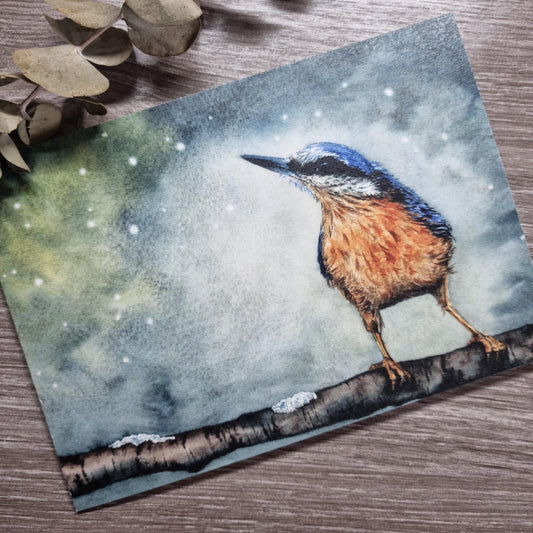 Luxury Nuthatch Christmas Card from original artwork | Simple Nature Lover gift card