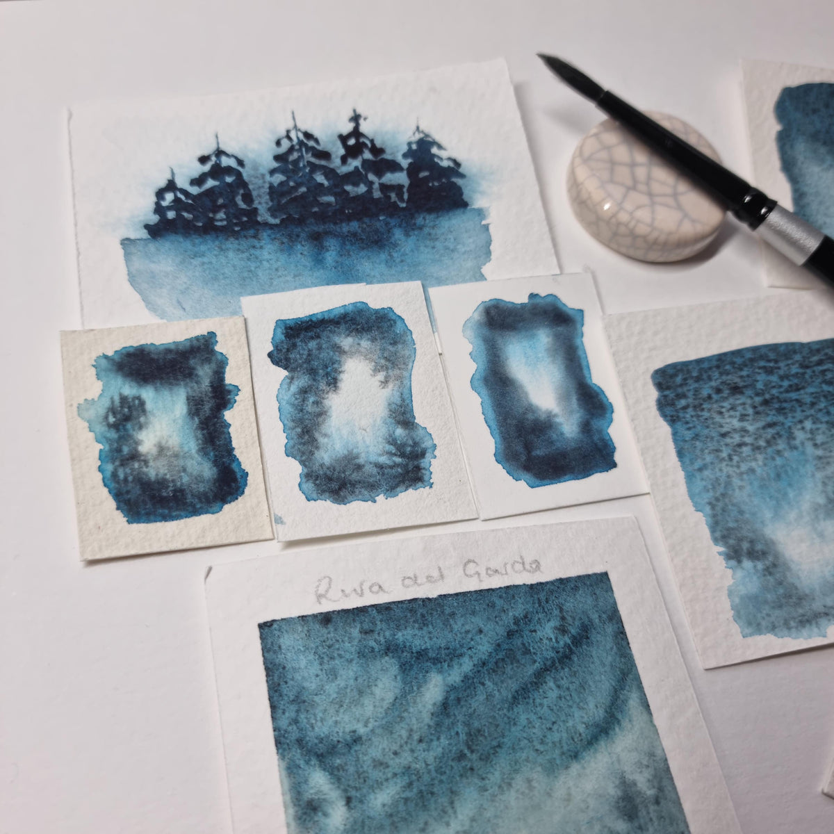 Handmade watercolour paint |Blue/turquoise/black granulating separating | Riva Del Garda | gift for artist |