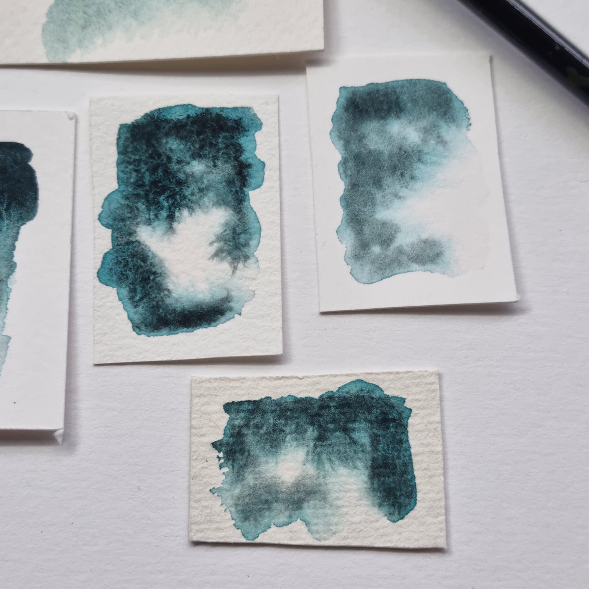 Handmade watercolour paint | Green/turquoise/black granulating separating | Sirmione | gift for artist