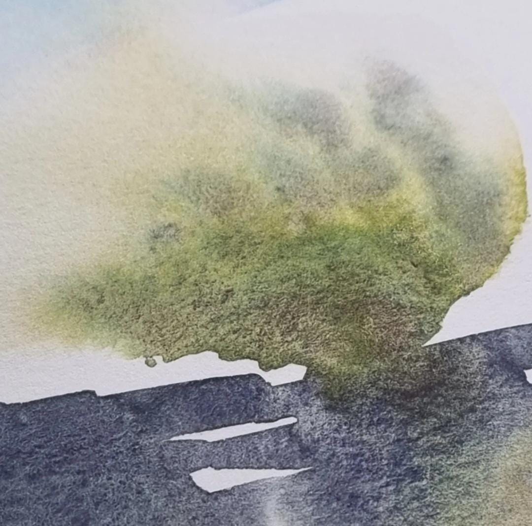 Unique Handmade Watercolour | Green Yellow Variations - Artistic Gift for Color Lovers | granulating separating | Serenity
