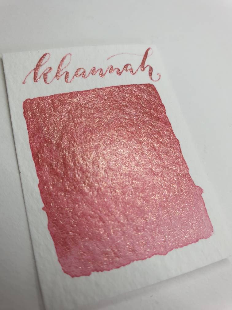 Handmade Coral Red Gold Shimmer Watercolor Paint | Vegan Mica Half Pan | Khannah