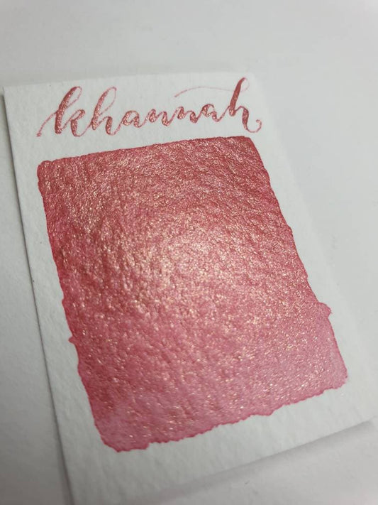 Handmade Coral Red Gold Shimmer Watercolor Paint | Vegan Mica Half Pan | Khannah